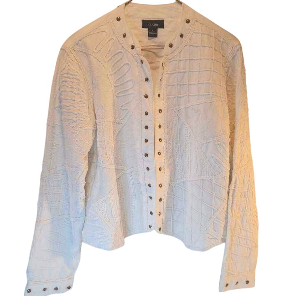 Kaktus Women's Bolero Shrug Jacket White Lined Embellished 100% Cotton XL New
